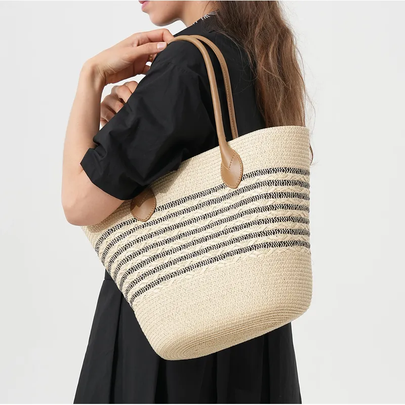 Striped woven straw beach tote - огляд і ціна Tote Bag Beach