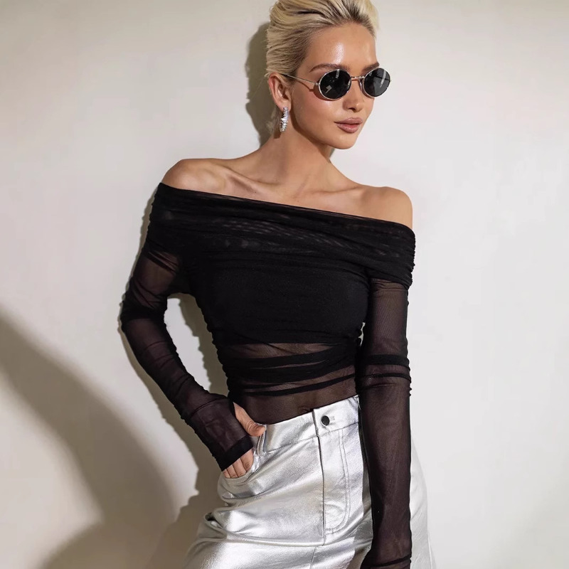 Women  Mesh Off Shoulder Top S - огляд і ціна Blouse Off Shoulder