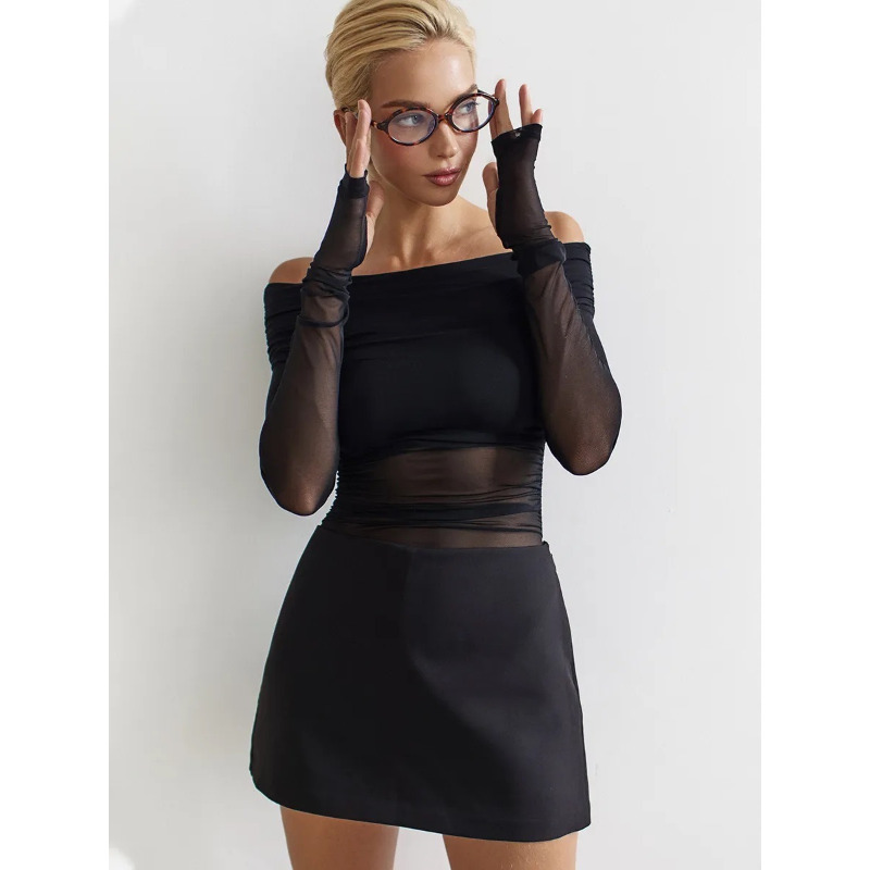 Women  Mesh Off Shoulder Top S - огляд і ціна Blouse Off Shoulder