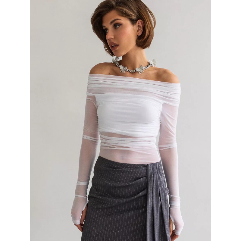 Women  Mesh Off Shoulder Top S - огляд і ціна Blouse Off Shoulder