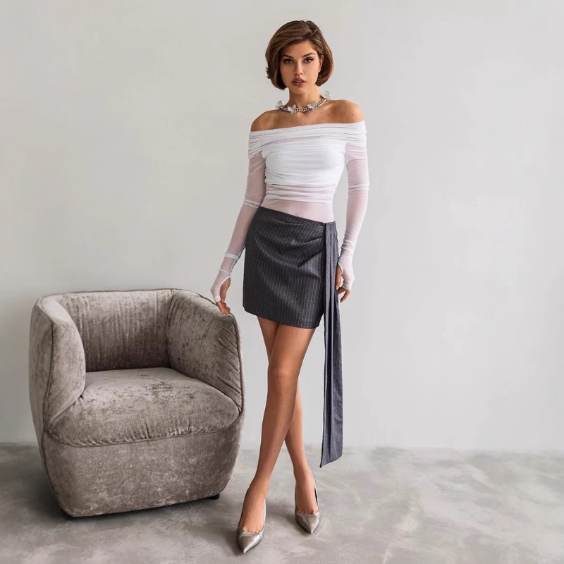 Women  Mesh Off Shoulder Top S - огляд і ціна Blouse Off Shoulder
