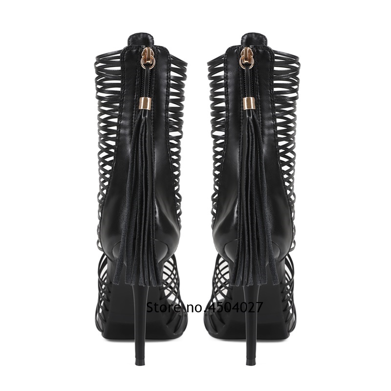 Sexy Black Tassel Zipper Strap - огляд і ціна Sandal Strappy Heeled