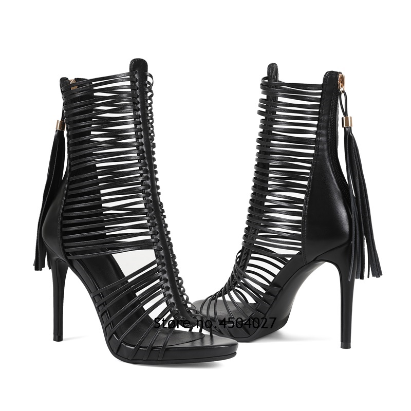 Sexy Black Tassel Zipper Strap - огляд і ціна Sandal Strappy Heeled