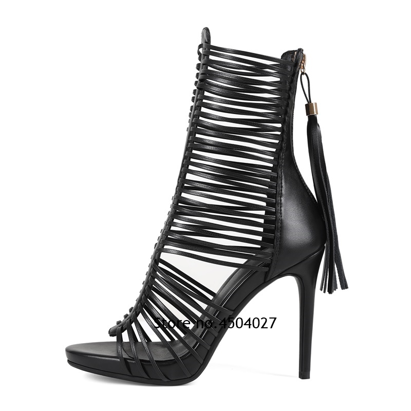 Sexy Black Tassel Zipper Strap - огляд і ціна Sandal Strappy Heeled