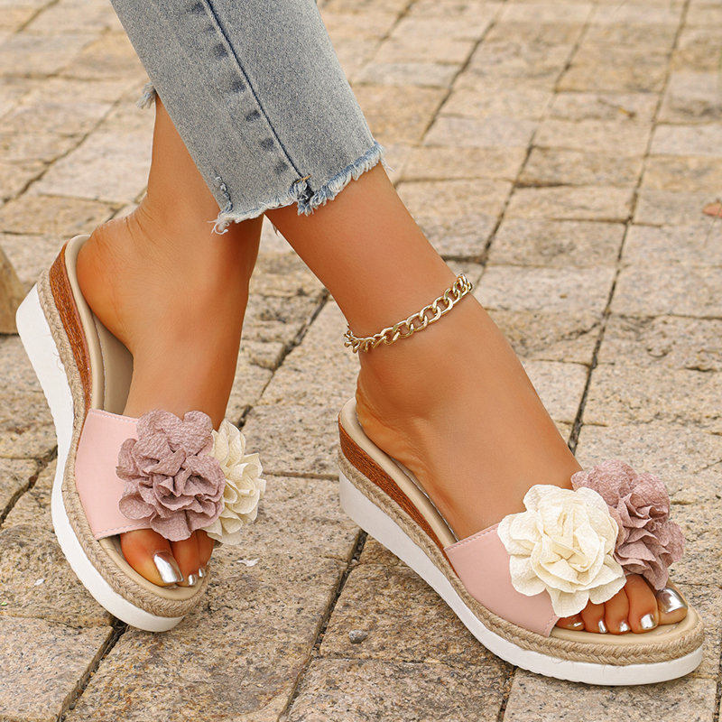 Women's Pink Flower Decor Plat - огляд і ціна Wedge Espadrille Women