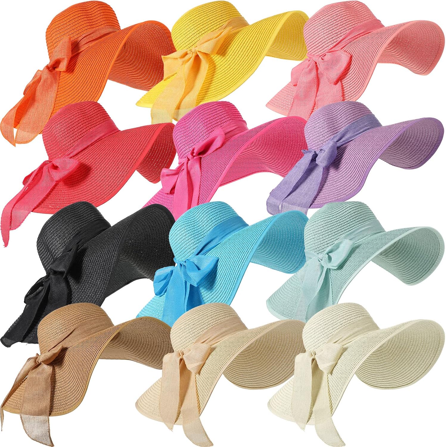 12 PCS Women's Wide Brim Straw - огляд і ціна Hat Floppy Wide