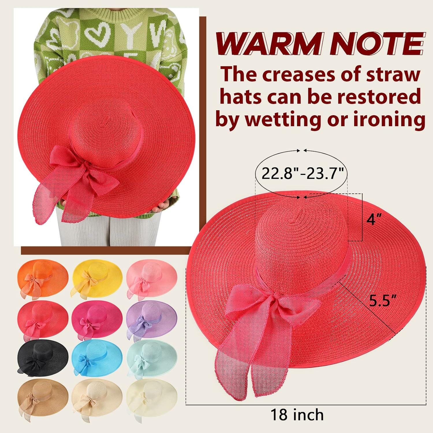 12 PCS Women's Wide Brim Straw - огляд і ціна Hat Floppy Wide