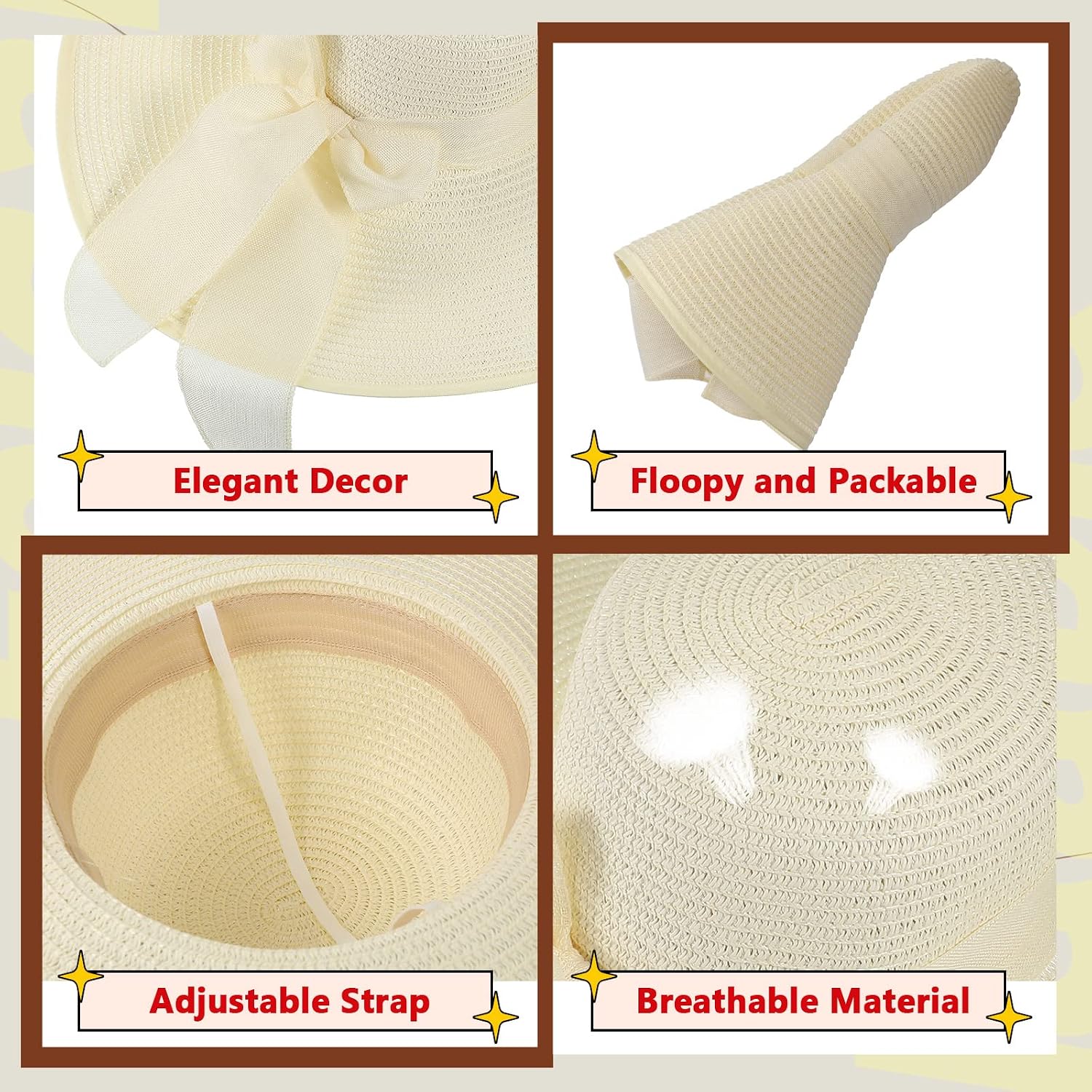 12 PCS Women's Wide Brim Straw - огляд і ціна Hat Floppy Wide