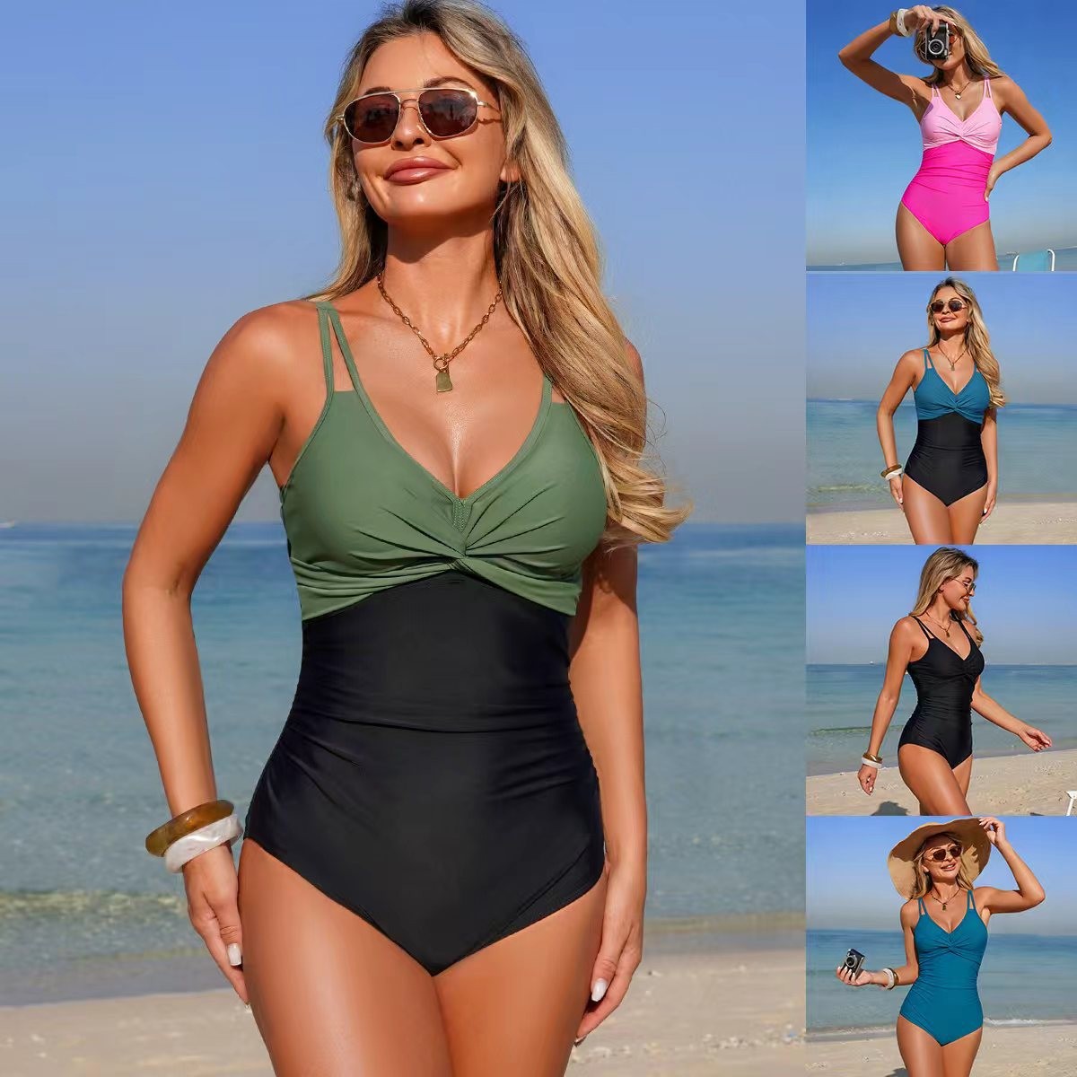 V Neck Twist Front One Piece S - огляд і ціна Swimsuit Bikini Ruched