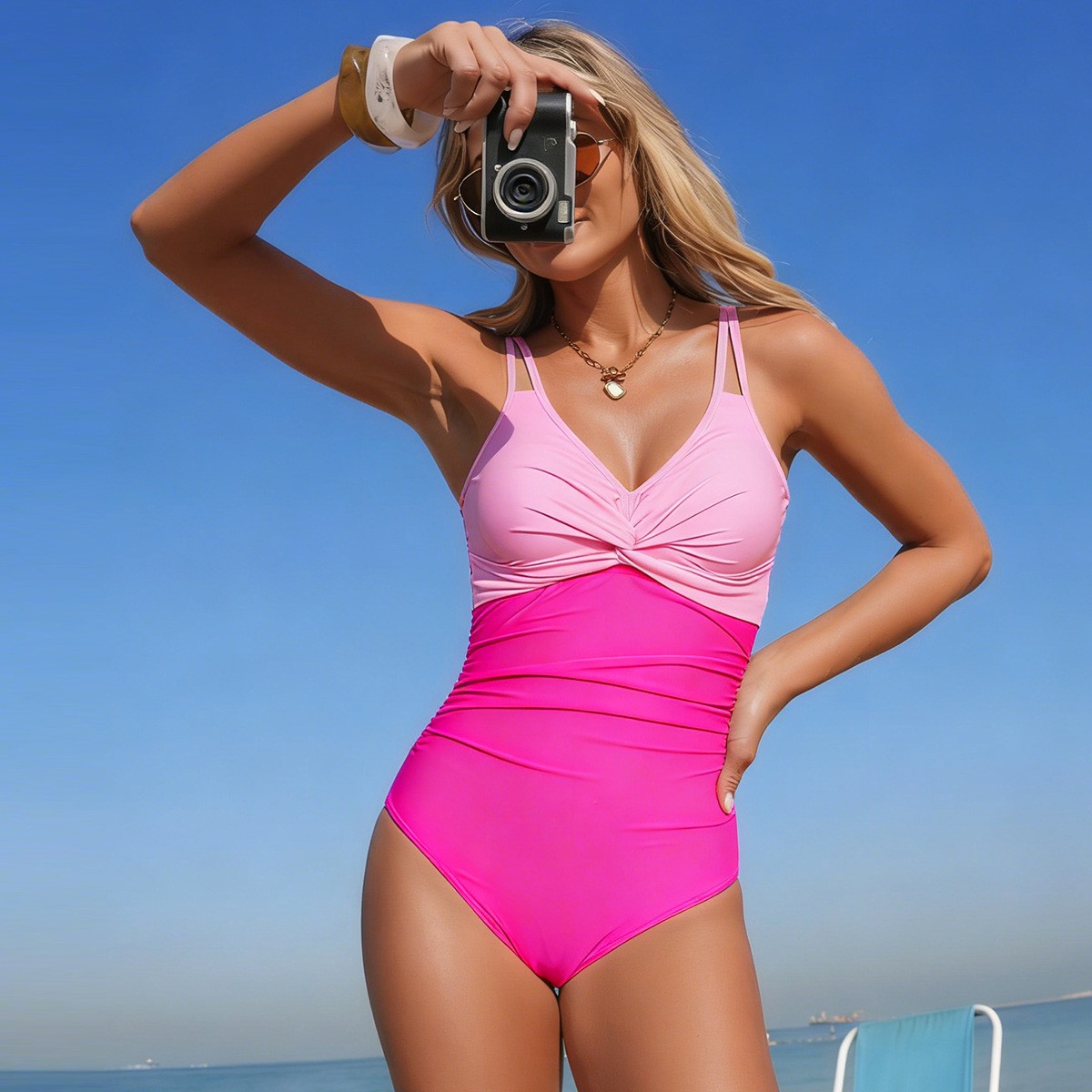 V Neck Twist Front One Piece S - огляд і ціна Swimsuit Bikini Ruched