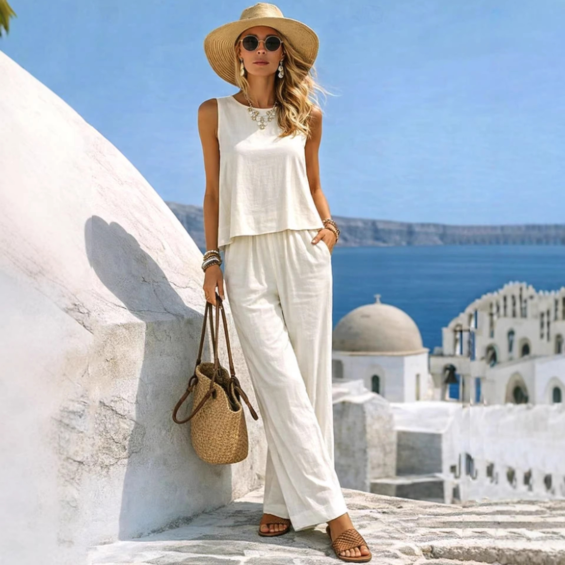  Women's Vacation 2 Piece Outf - огляд і ціна Linen Pant Wide