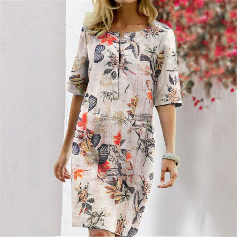 Summer Cotton Linen Printed Wo - огляд і ціна Linen Dress Wrap