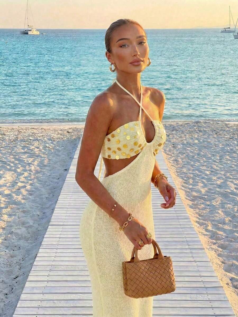 Womens Bohemian Sequin Spaghet - огляд і ціна Maxi Dress Halter