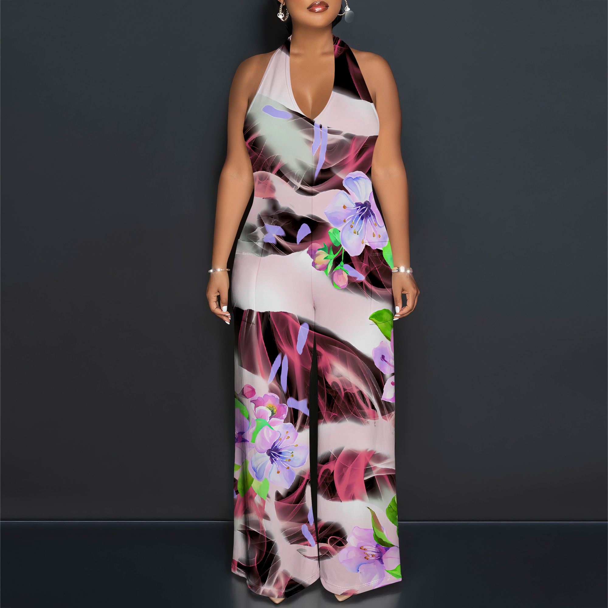 Floral Print Halter Jumpsuit - - огляд і ціна Romper Floral Print