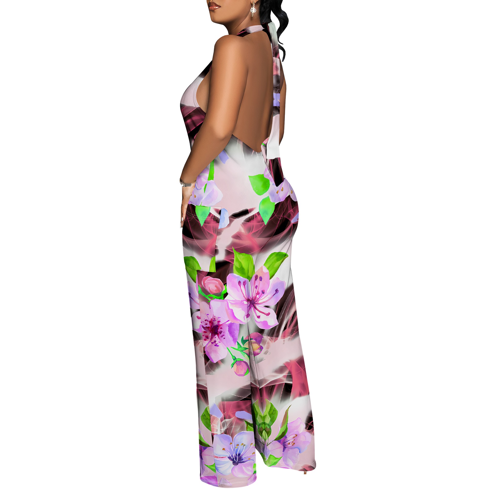 Floral Print Halter Jumpsuit - - огляд і ціна Romper Floral Print