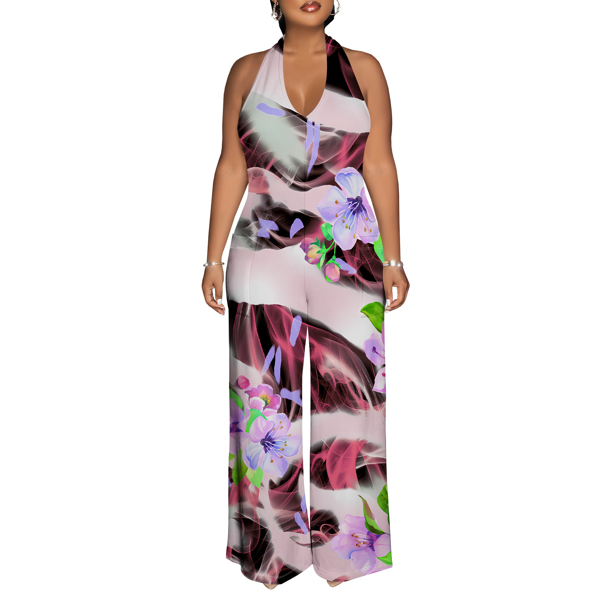 Floral Print Halter Jumpsuit - - огляд і ціна Romper Floral Print