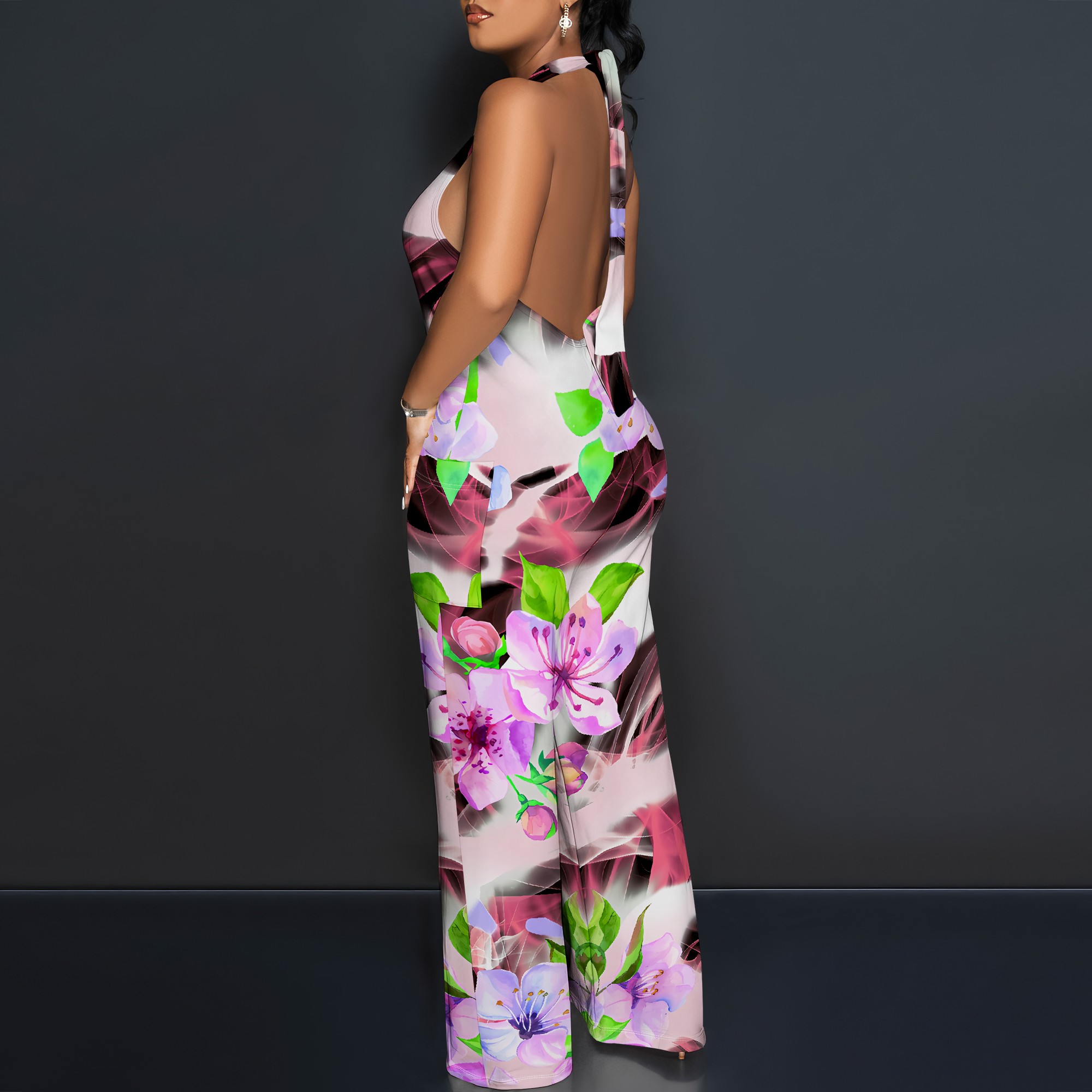 Floral Print Halter Jumpsuit - - огляд і ціна Romper Floral Print
