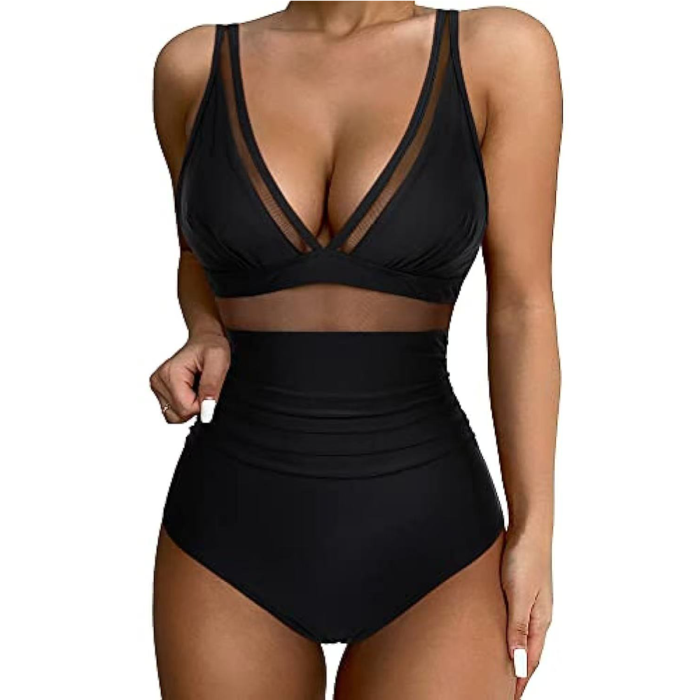 Women Deep V Mesh Cutout One P - огляд і ціна Swimsuit Bikini Ruched