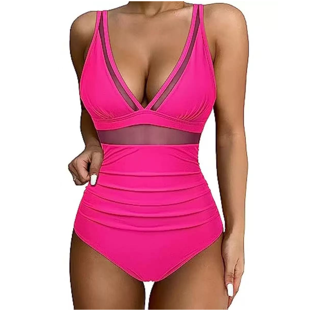 Women Deep V Mesh Cutout One P - огляд і ціна Swimsuit Bikini Ruched