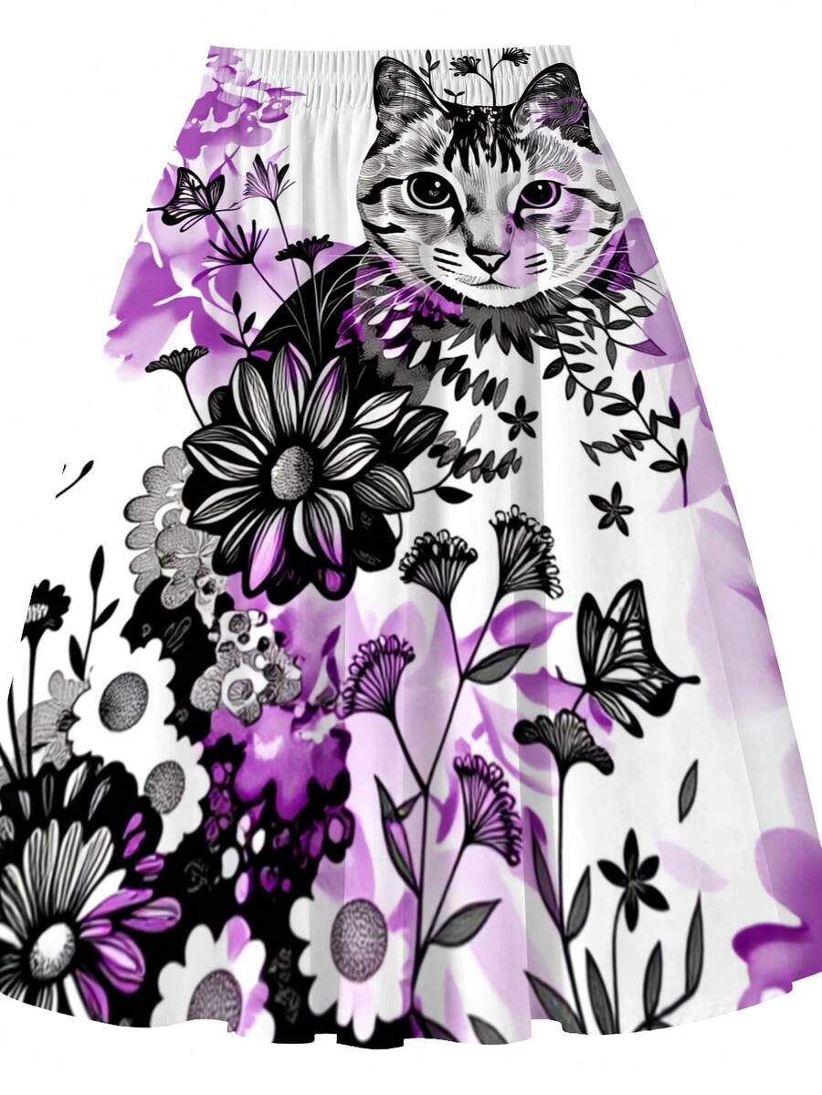 Oversized Floral Cat Print Mid - огляд і ціна Midi Skirt Floral