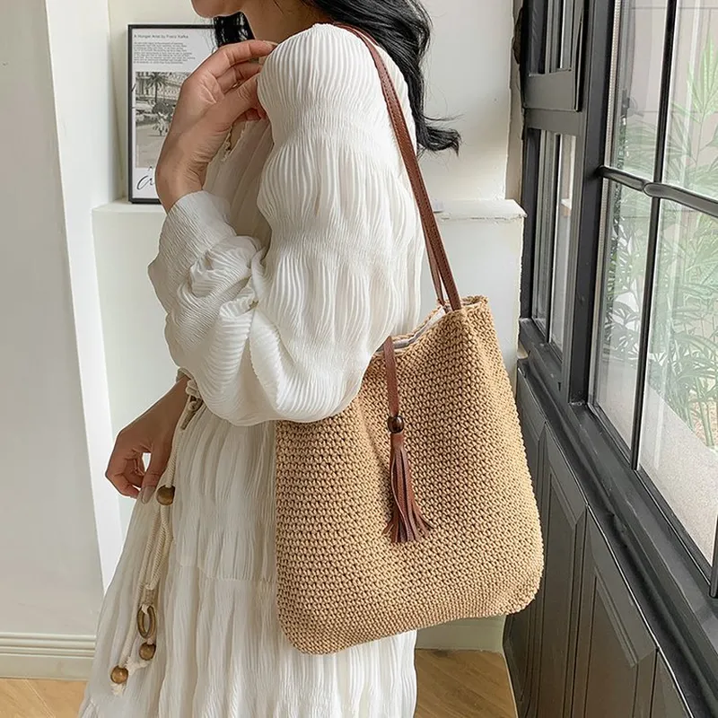 Tassel straw woven tote bag ha - огляд і ціна Tote Bag Beach