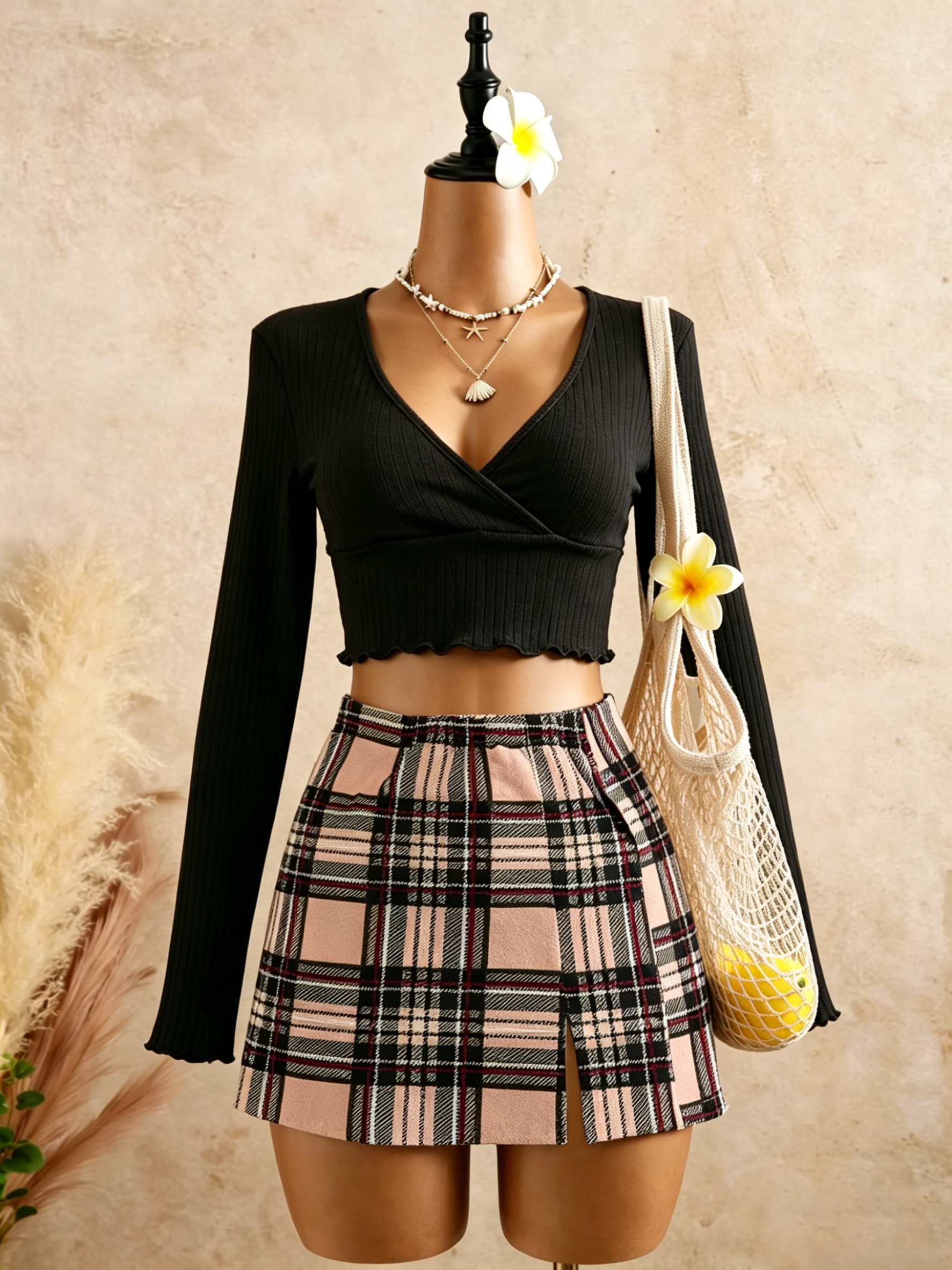 Women Black Wrap V Neck Ruffle - огляд і ціна Crop Top Crochet