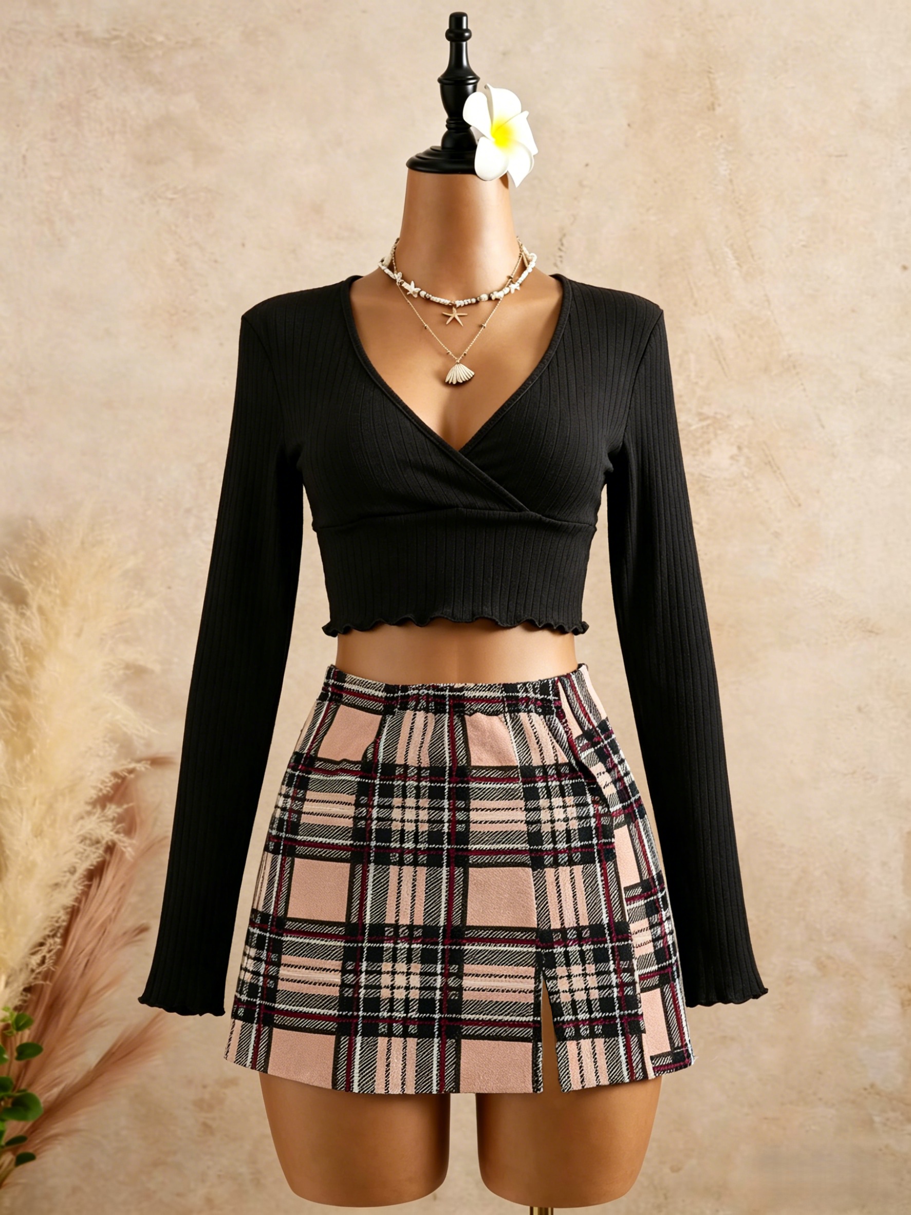 Women Black Wrap V Neck Ruffle - огляд і ціна Crop Top Crochet
