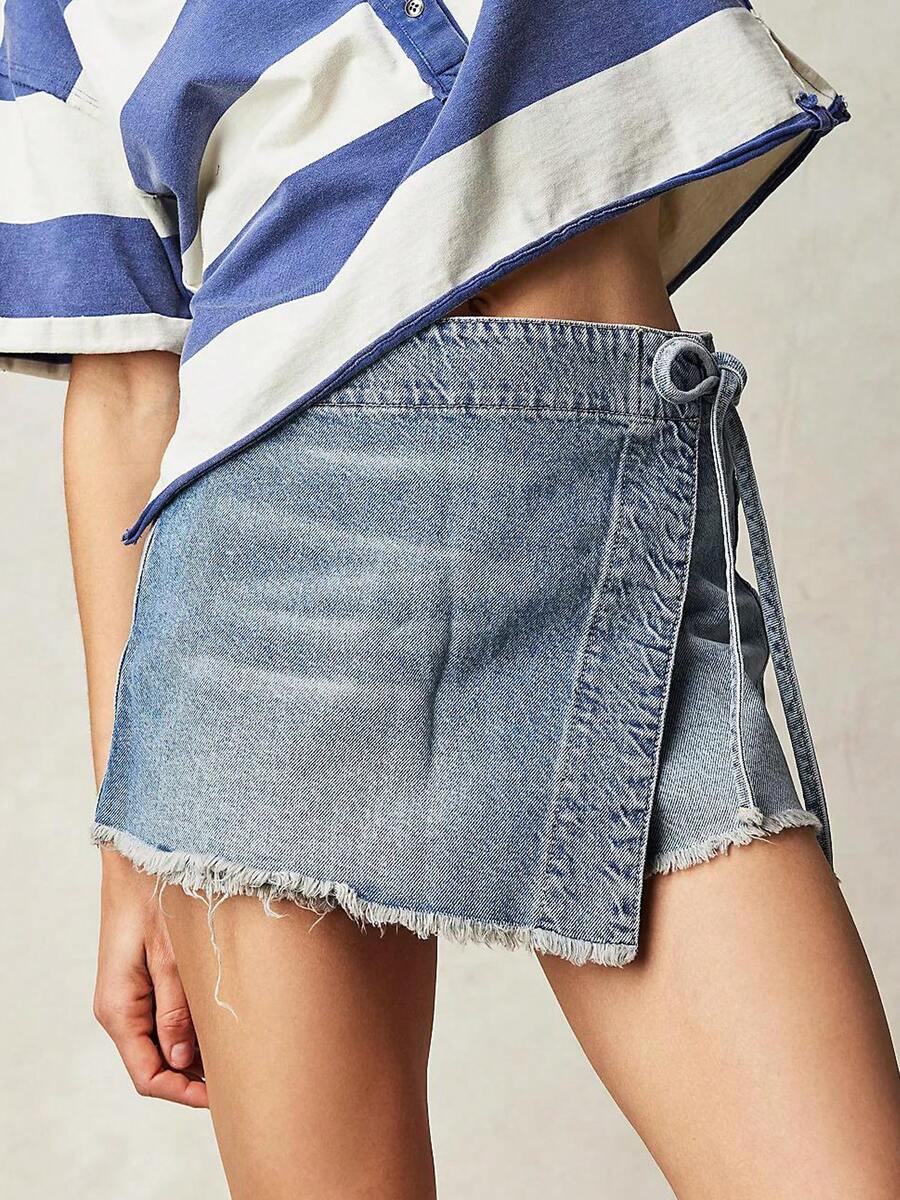 Women Denim Mini Skirt High Wa - огляд і ціна Shorts Denim Frayed