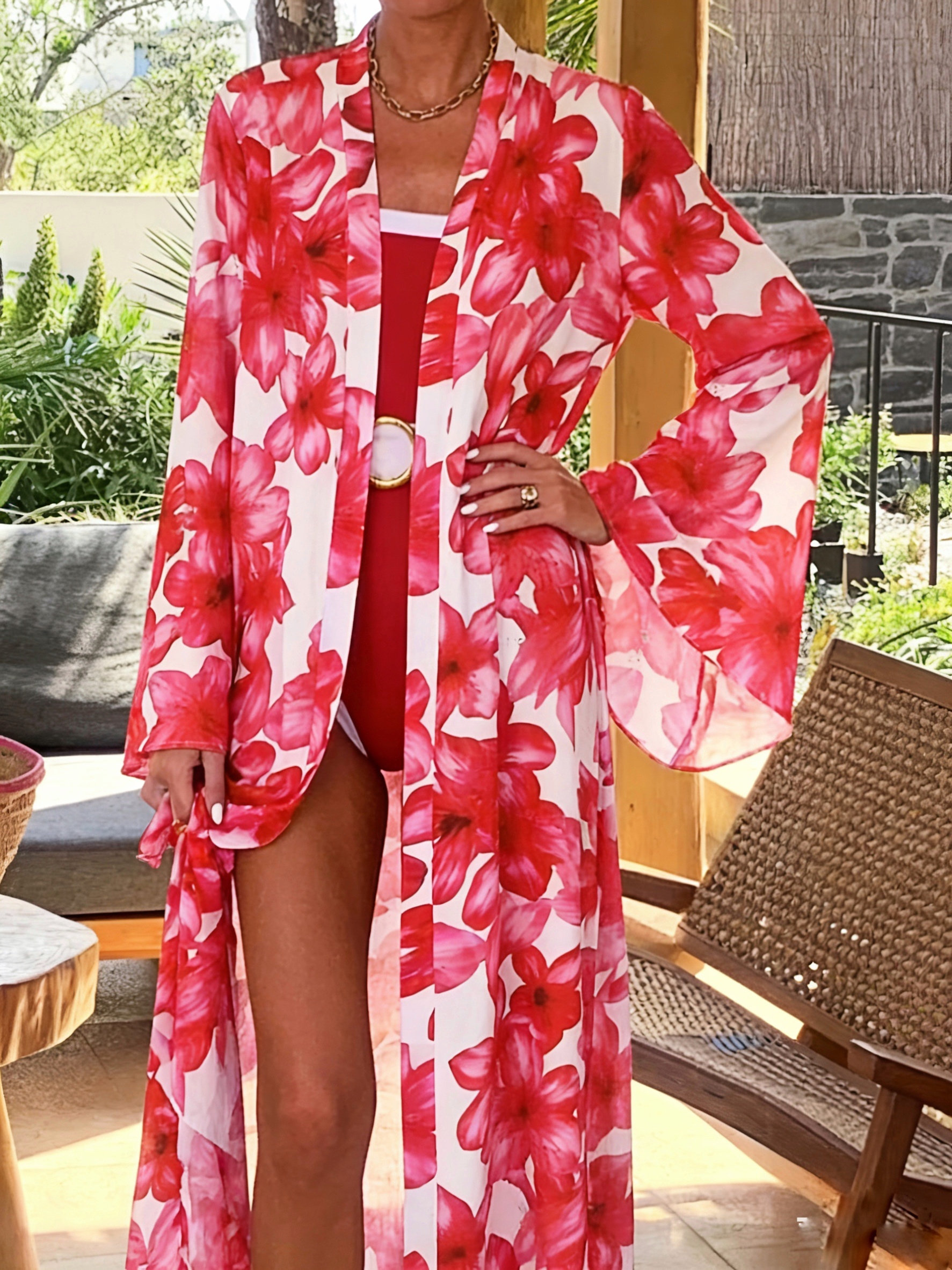 Women's Red Floral Kimono Robe - огляд і ціна Kimono Sheer Floral