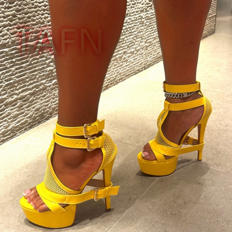 Mesh Buckle Strap Stiletto Pla - огляд і ціна Sandal Strappy Heeled