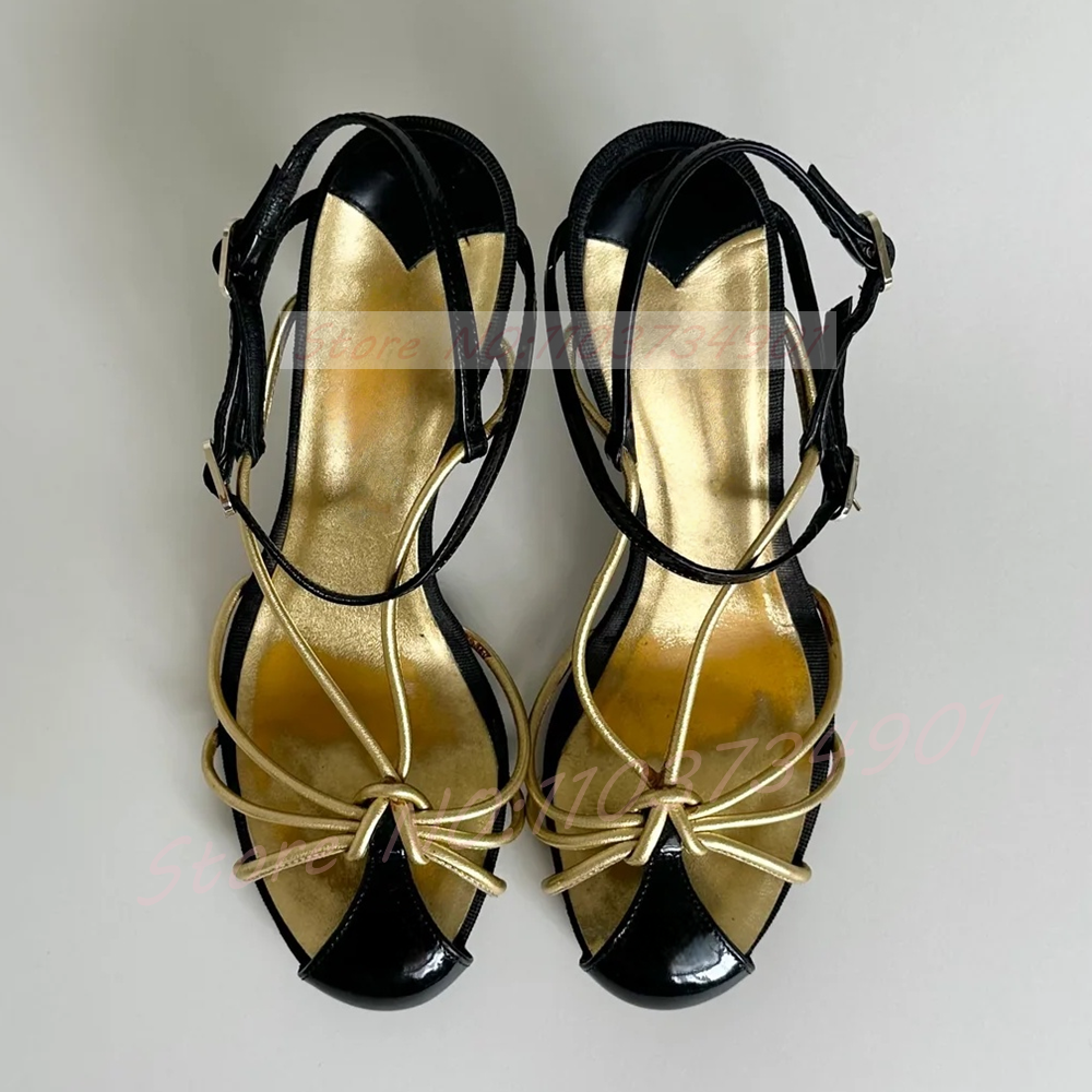 Gold Caged Strappy Knot Sandal - огляд і ціна Sandal Strappy Heeled
